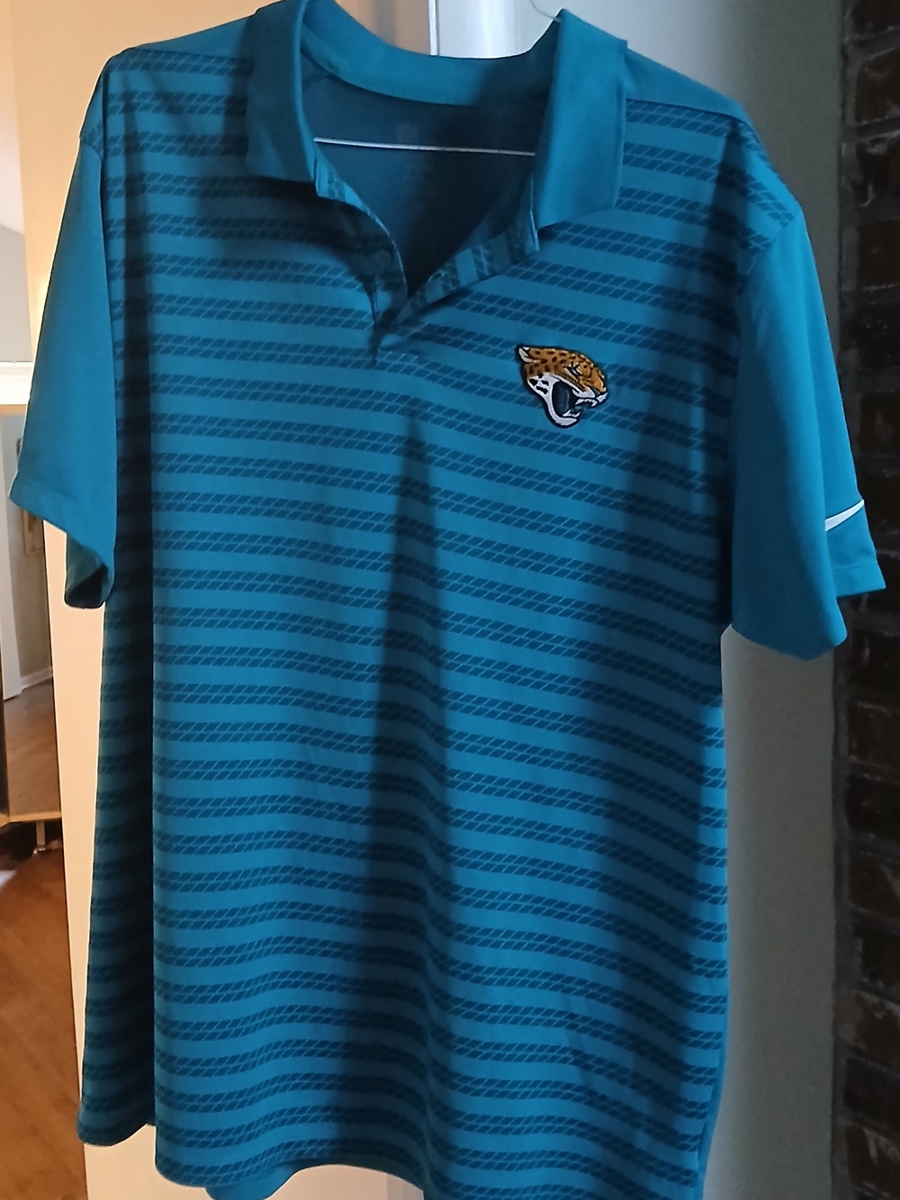 Nike Teal Striped Men's Polo with Jacksonville Jaguars Patch